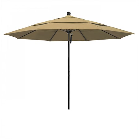 California Umbrella 11' Black Aluminum Market Patio Umbrella, Olefin Champagne 194061333686